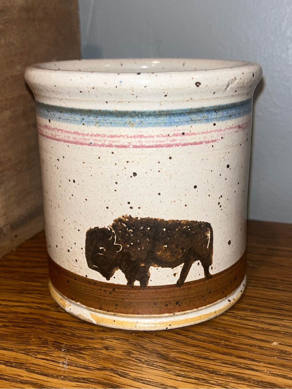 Vintage Dakota Stoneware Speckled Bison Planter Jar Canister Pottery Glazed